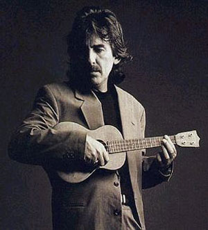 George Harrison and one of his three ukeleles.