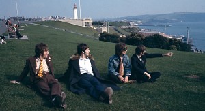 The Beatles relaxing during the filming of Magical Mystery Tour, 1967.